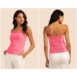 💕TRINA TURK💕 Caleta Top ~ Windowpane Tropical Suiting Candy Pink Medium M NWOT